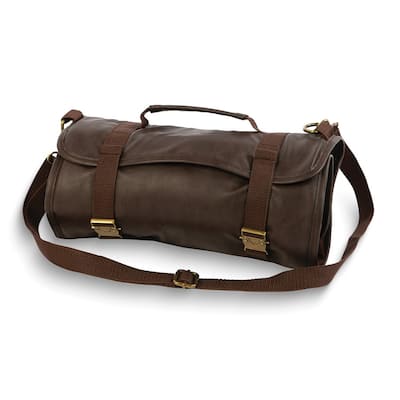 Curata Stainless Steel Cocktail Bar Tools in Roll Up Brown Vegan Leather Case