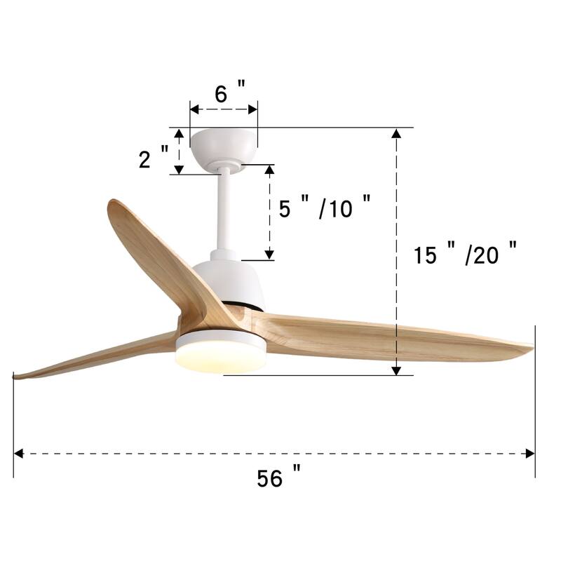56 Inch Solid Wood White Ceiling Fan with Light and Remote