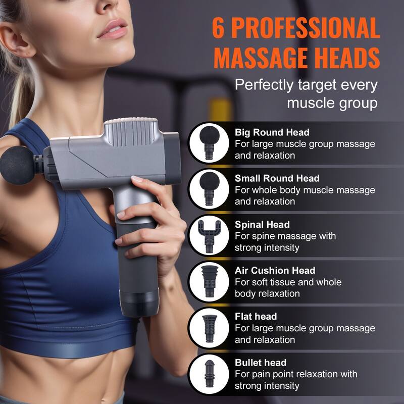 Massage Gun Deep Tissue for Pain Relief, Muscle Relaxation - with 8 Speed Levels & 6 Massage Heads