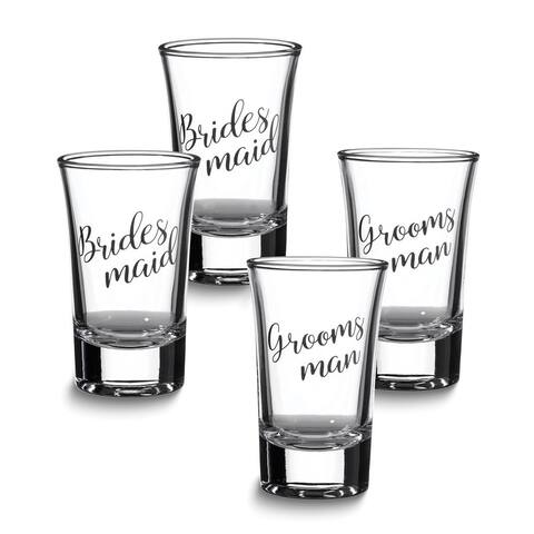 Curata Lillian Rose Set of 2 Bridesmaid and 2 Groomsman Shot Glasses