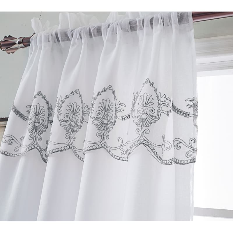 Embroidered Window Curtain Panel with Attached Valance 90"