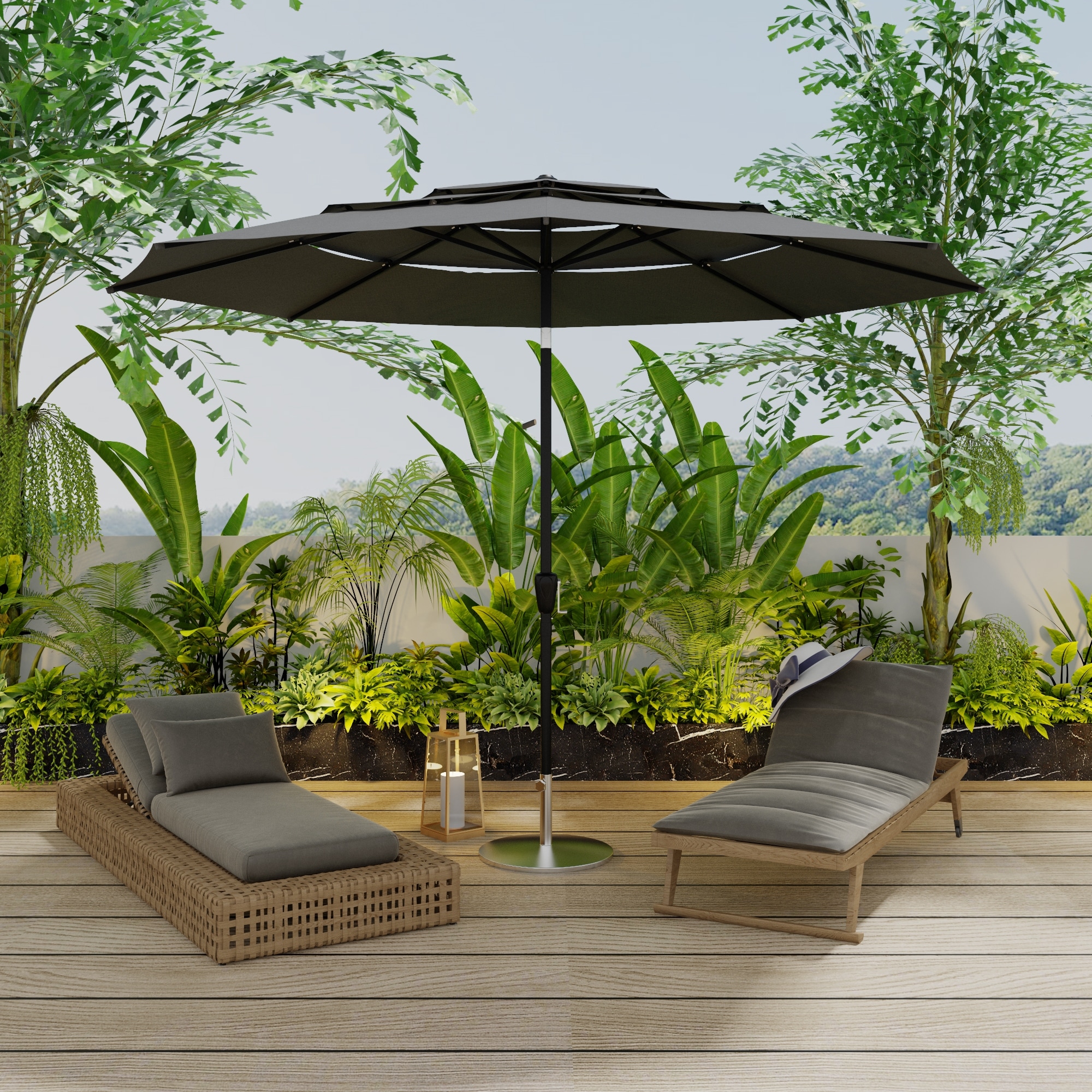 Outdoor Patio Umbrella 11FT 3-Tier Crank Tilt Sun Shade, Polyester Canopy