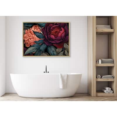 Kate and Laurel Sylvie Dark Academia Floral in Rich Jewel Tones Framed Canvas by The Creative Bunch Studio