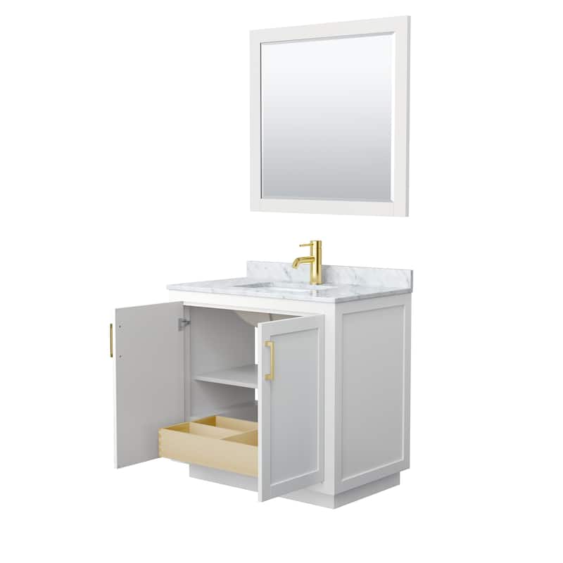 Miranda Single Vanity Set, White Carrara Marble Top, 34-Inch Mirror