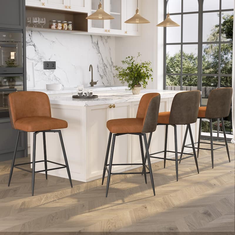 26.77" Counter Height Swivel Bar Stools with Backs and Metal Legs - Nut-brown - 4PC