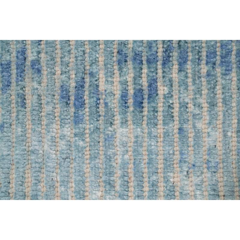 Hand Knotted Oriental Viscose Silk Carpet Modern All-Over Navy Blue & Blues Abstract Area Rug - 7' 5'' X 5' 4''