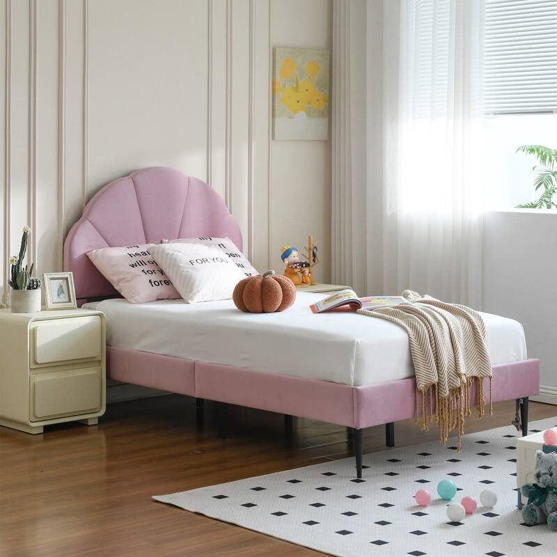 Upholstered Bed with Unique Seashell Headboard