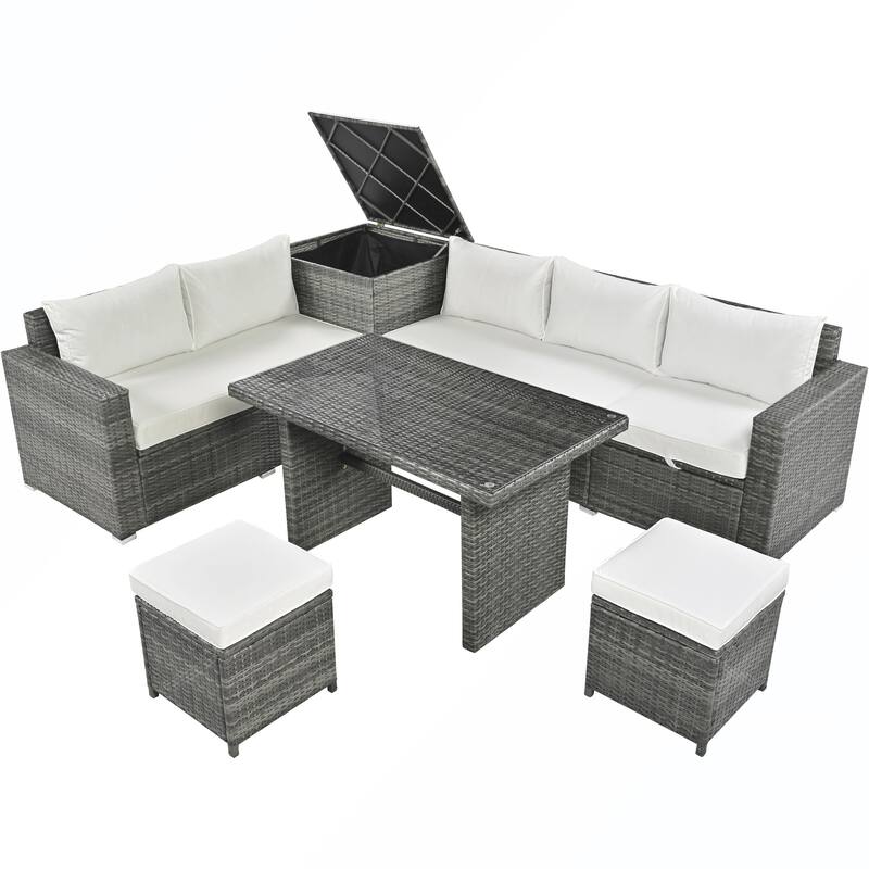 6PCS PE Rattan Sofa Set With Storage Box