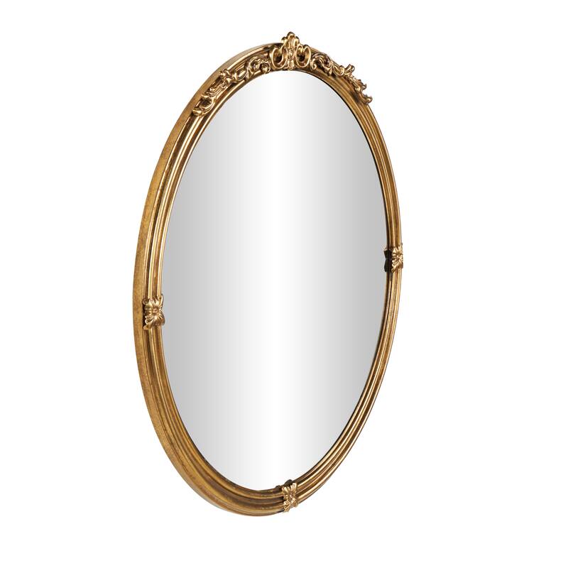 Gold Metal Layered Frame Scroll Room Wall Mirror with Floral Accents