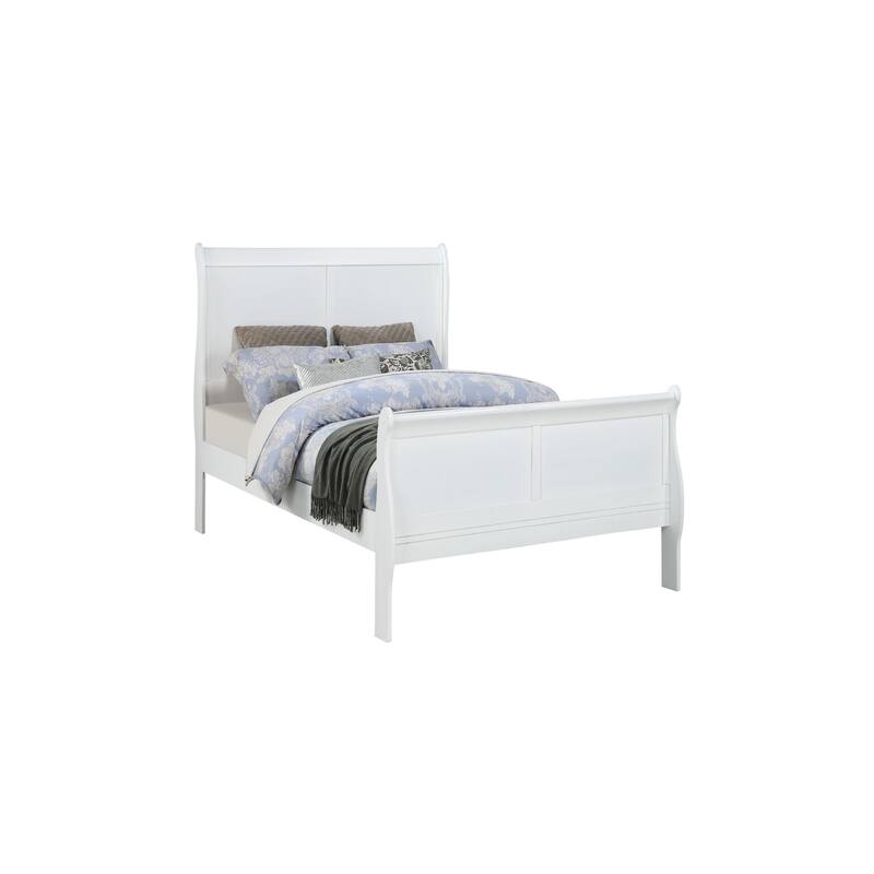 Twin Size Solid Wood Sleigh Bed with Louis Philippe Design and English Dovetail Construction - White