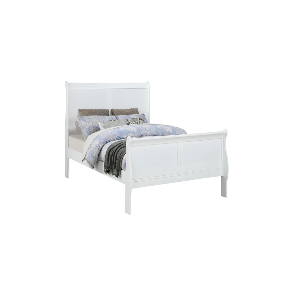 White Twin Size Sleigh Bed - Solid Wood Frame, Transitional Style Bedroom Furniture