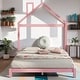 preview thumbnail 19 of 34, Full Size Kids Bed Wood Platform Bed with House-shaped Headboard , Gray Pink