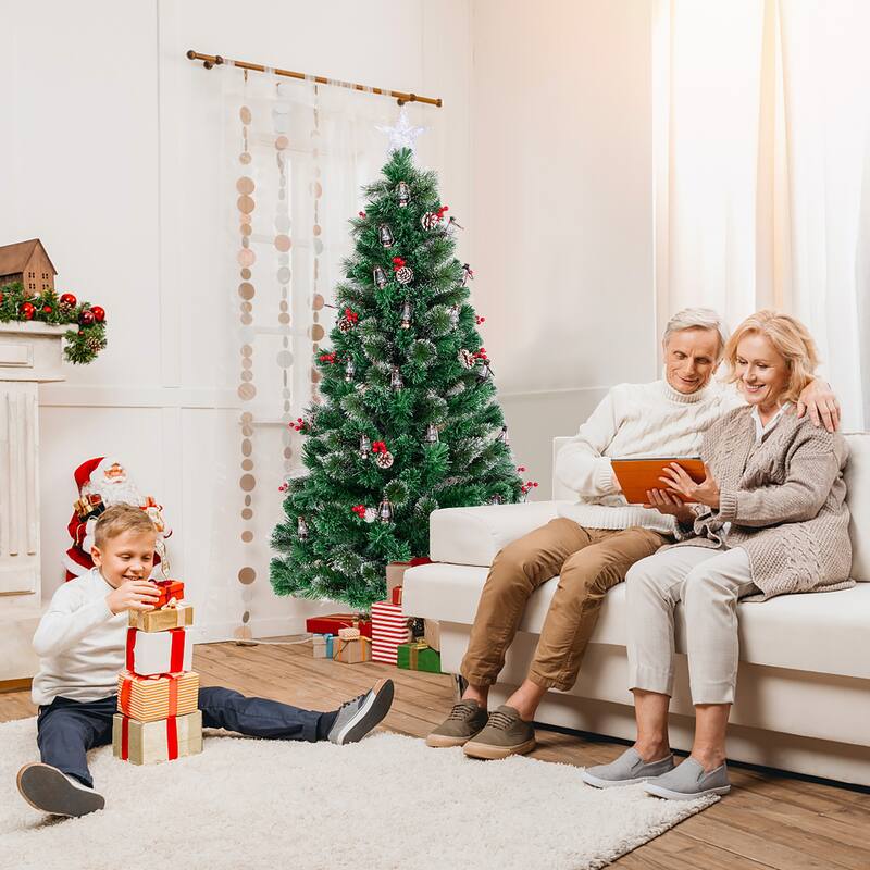Gymax 5/6/7 FT Christmas Tree Artificial Xmas Tree w/ 8 Lighting Modes - See Details