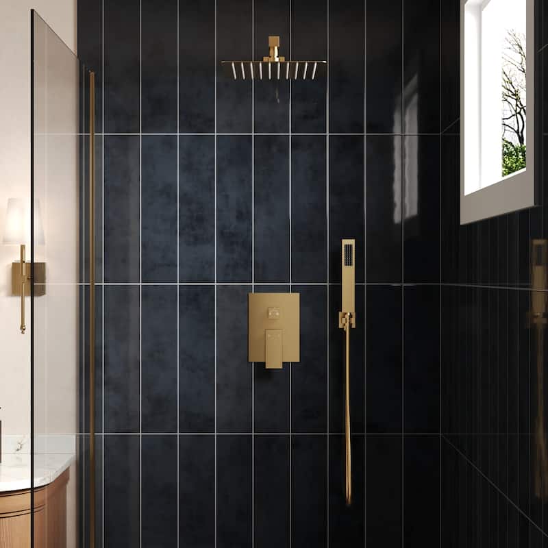 GRANDJOY Shower System 10" High Pressure Rainfall Shower Head with Handheld Spray Combo