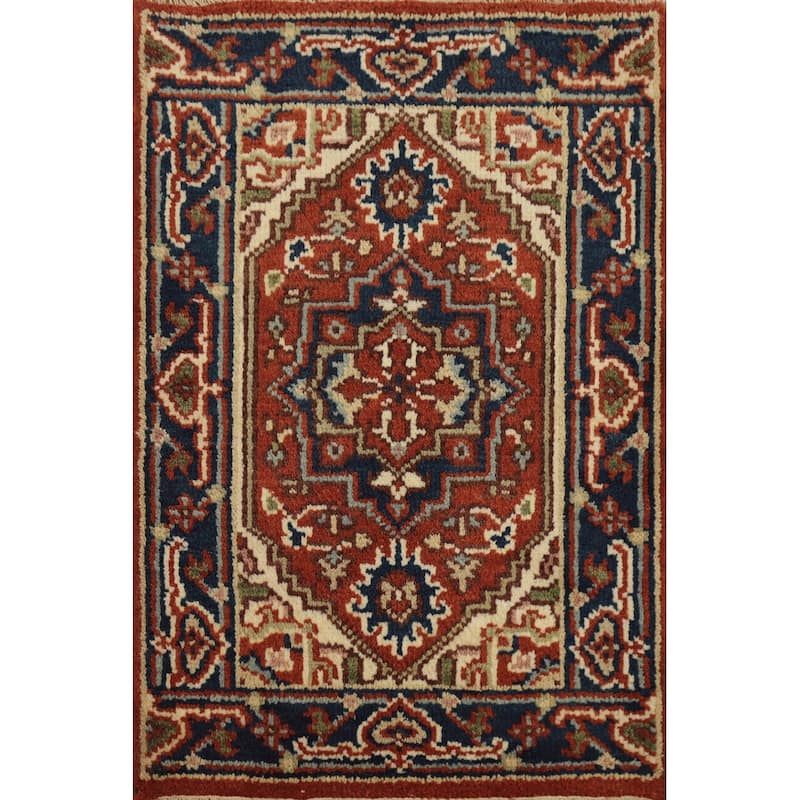 Hand Knotted Oriental 100% Wool Carpet Traditional Medallion Oranges & Rust Heriz (serapi) Area Rug - 3' 0'' X 2' 0''