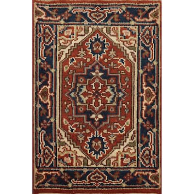 Hand Knotted Oriental 100% Wool Carpet Traditional Medallion Oranges & Rust Heriz (serapi) Area Rug - 3' 0'' X 2' 0''