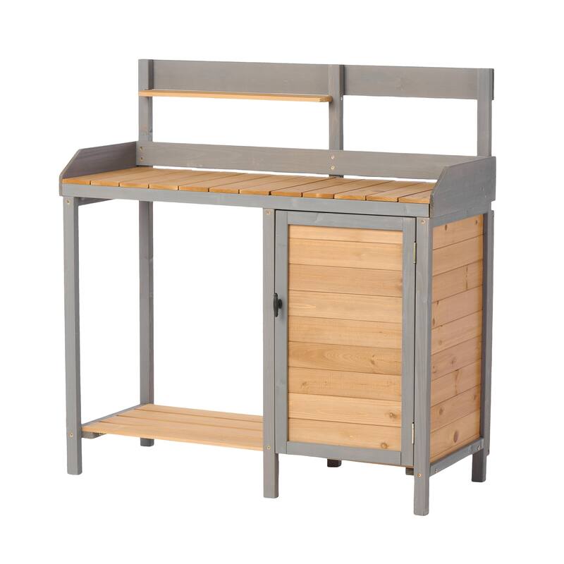 GDF Studio - Outdoor Solid Wood Potting Bench with Sink and Storage Garden Workstation