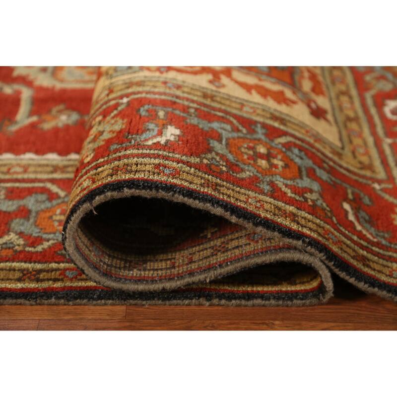 Medallion Heriz Serapi Indian Area Rug Hand-Knotted Floral Wool Carpet - 7'11" x 9'10"