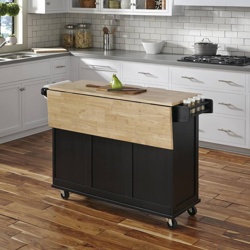 3-Drawer Drop Leaf Kitchen Cart with Wood Top by Homestyles