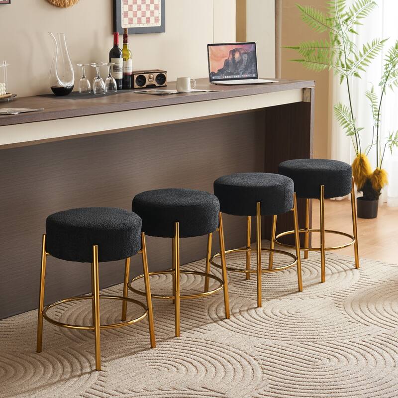 Round Bar Stools Set of 2, Upholstered Kitchen Stools with Metal Base, Counter Height Bar Stools with Backless