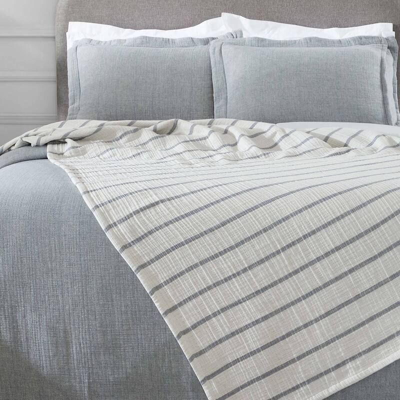 Superior Valencia Reversible Cotton Matelasse Bedspread and Sham Set - Blue - California King