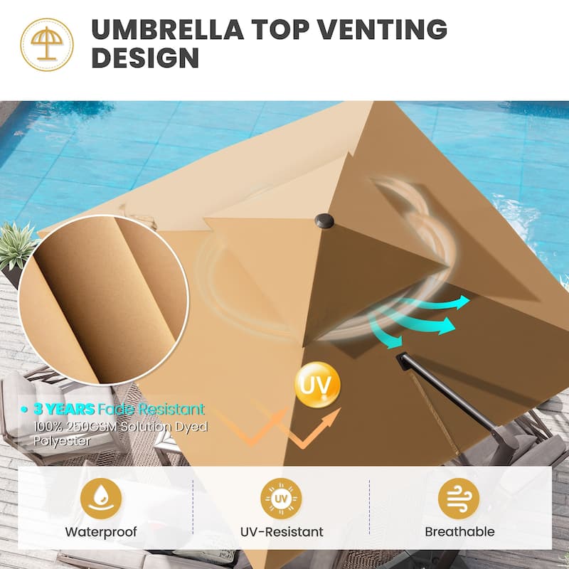 Outdoor Double Top Square 10 FT Offset Cantilever Hanging Patio Umbrella