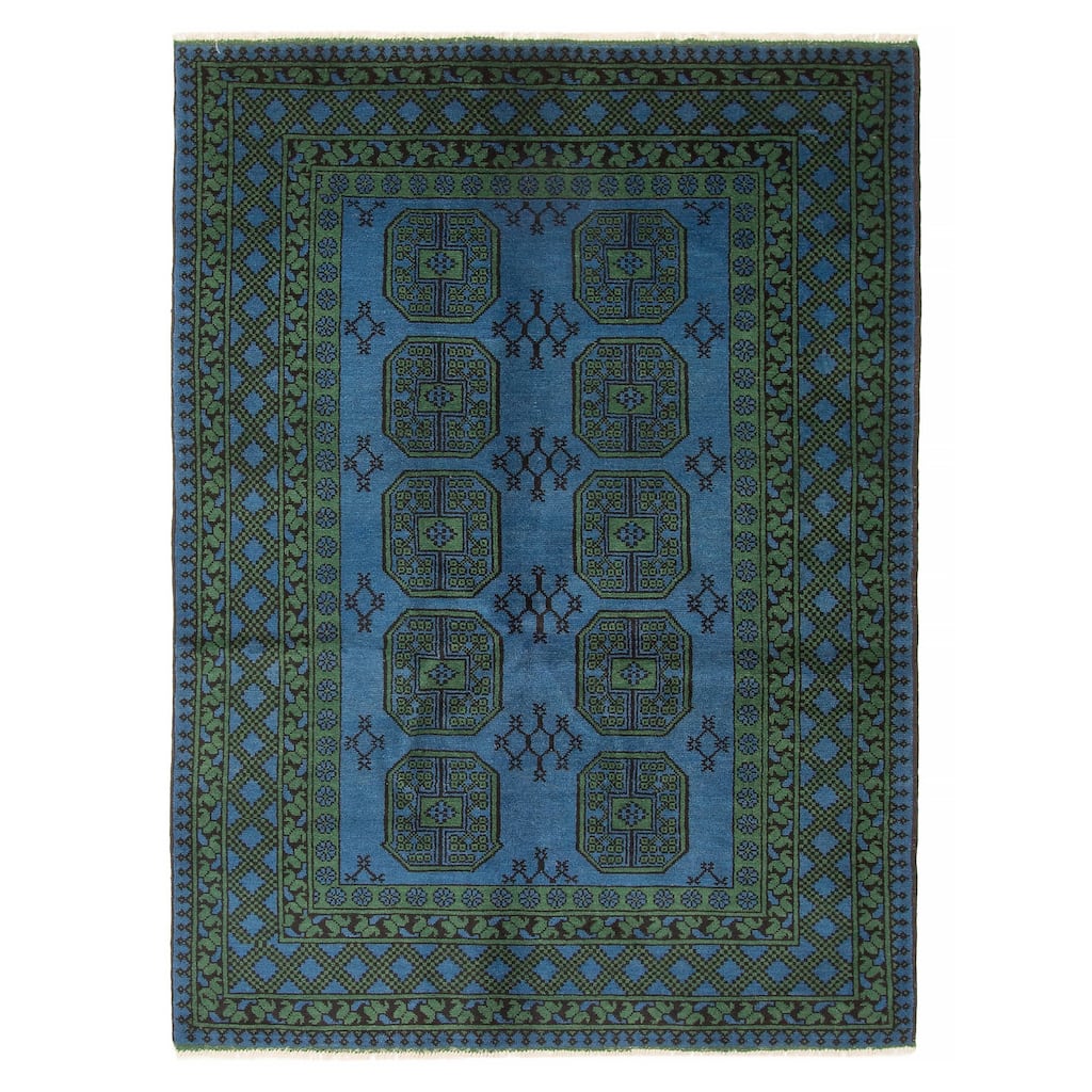 ECARPETGALLERY Hand-knotted Afghan Turquoise Wool Rug - 4'11 x 6'9