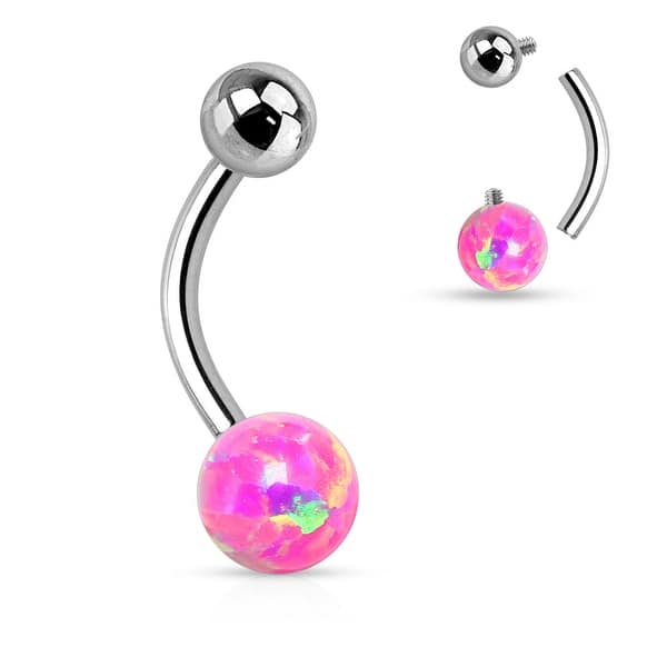 Internally Threaded Opal Ball Surgical Steel Belly On Opal Ball Surgical Steel Belly On