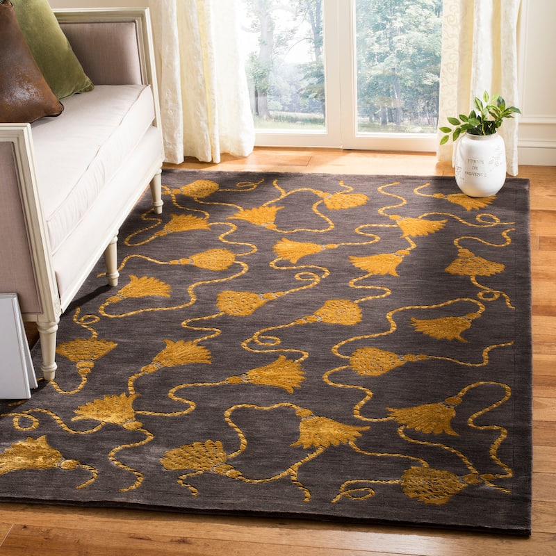 SAFAVIEH Couture Hand-knotted Tibetan Pierpaola Modern Wool Rug - 9' x 12' - Plum/Gold