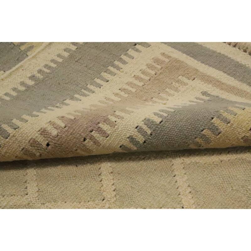 Hand Woven Oriental 100% Wool Carpet Southwestern Tribal Green Kilim Area Rug - 8' 9'' X 6' 1''