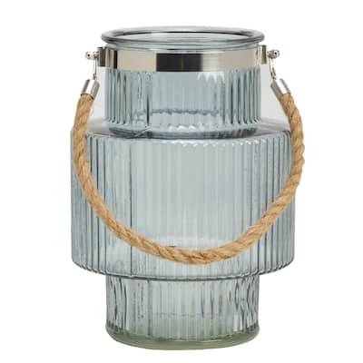 Elements Blue Glass Candle Holder, 10X7 Inch