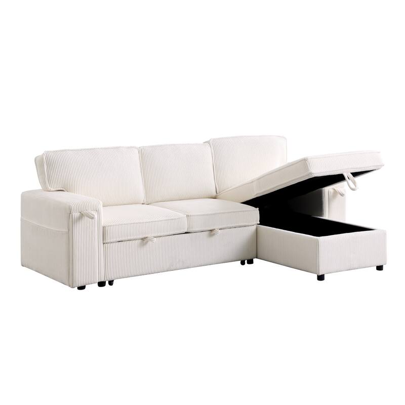 96" Chenille 3-Seat Sleeper Sectional Sofa with Storage Chaise
