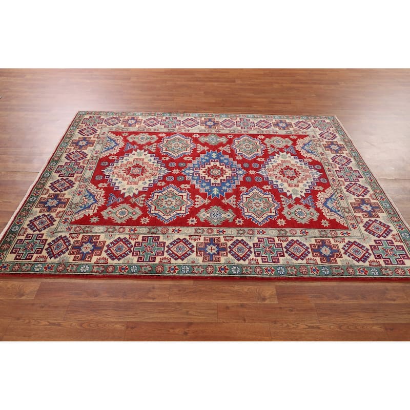 Traditional Kazak Oriental Area Rug Handmade Red Wool Carpet - 5'0" x 6'7"