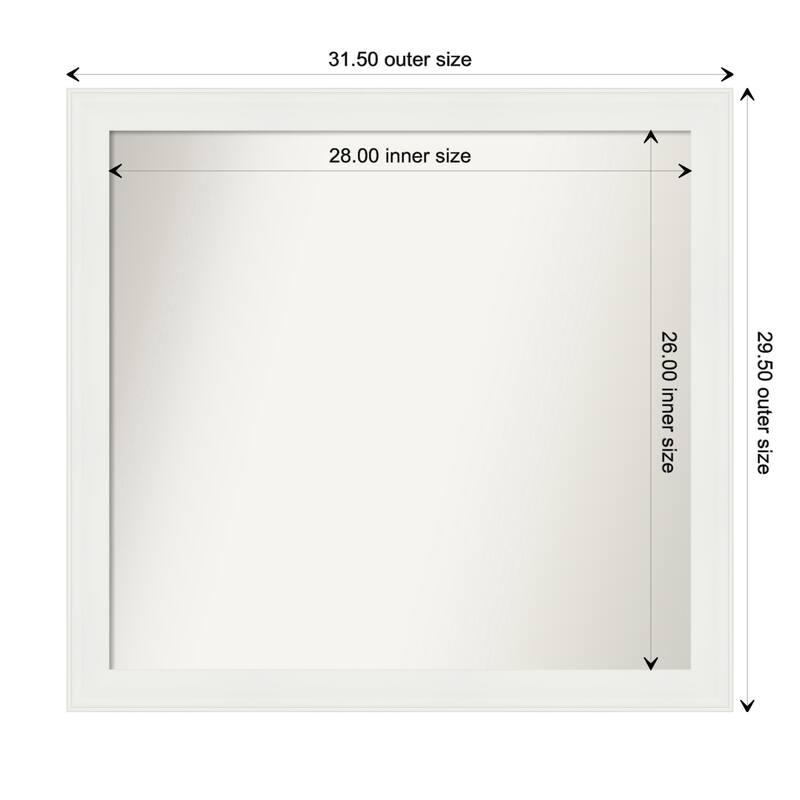 Vanity White Narrow Framed Non-Beveled Custom Wall Mirror, Bathroom Vanity Mirror - Outer Size: 31.5 x 29.5