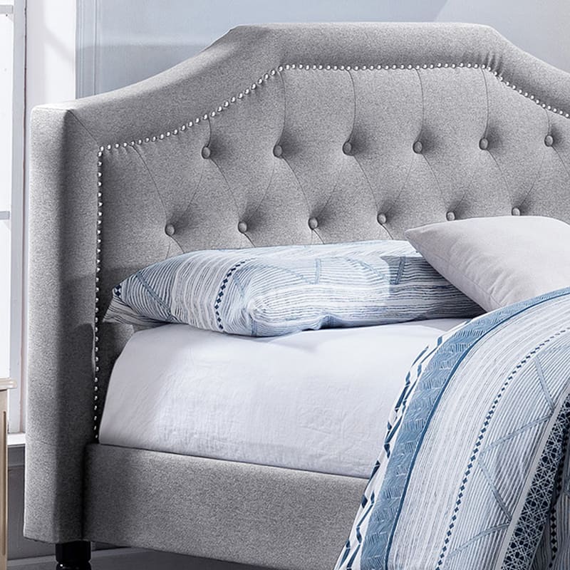 Queen Size Platform Bed with Metal Base Legs and Wood Slat Support, Upholstered Wingback Bed Frame with Tufted Button Headboard