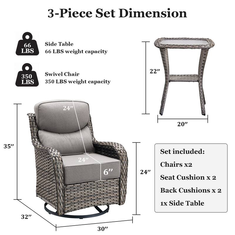 Outdoor Swivel Chairs with 6-Inch Thick Cushions for Garden