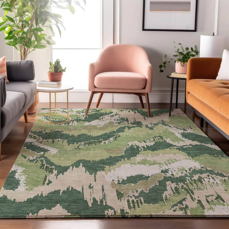 Premium Washable Super Soft Modern Ziggy Mayfield Rug - Green - 5' x 7'6"