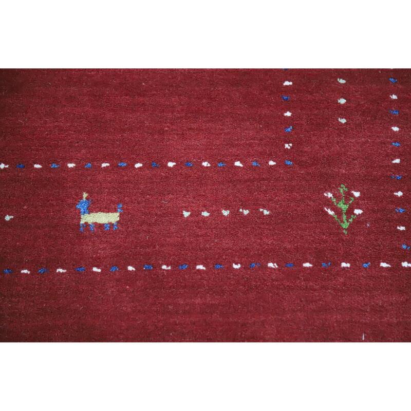 Modern Gabbeh Indian Area Rug Handmade Tribal Red Wool Carpet - 4'10" x 7'7"