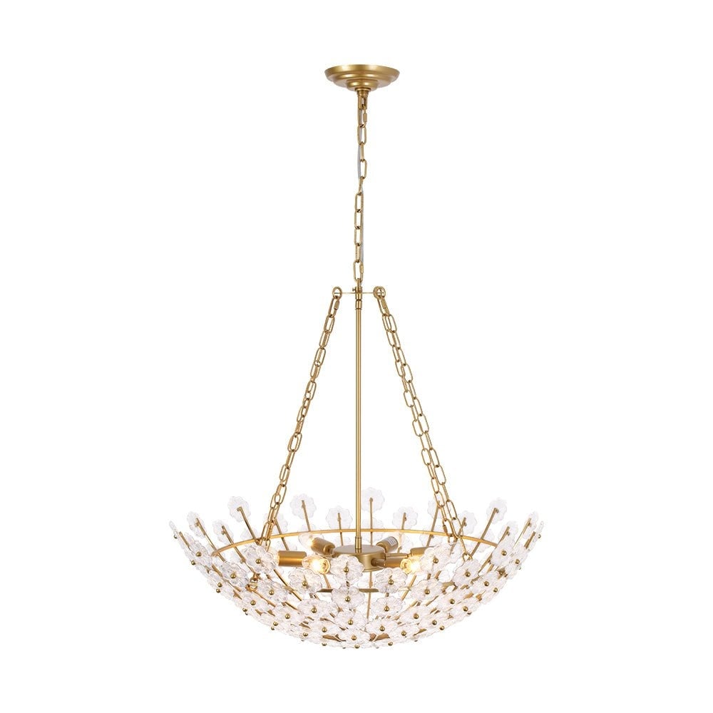 Mid-Century Modern 6-Light Glass Blossom Round Cage Chandelier