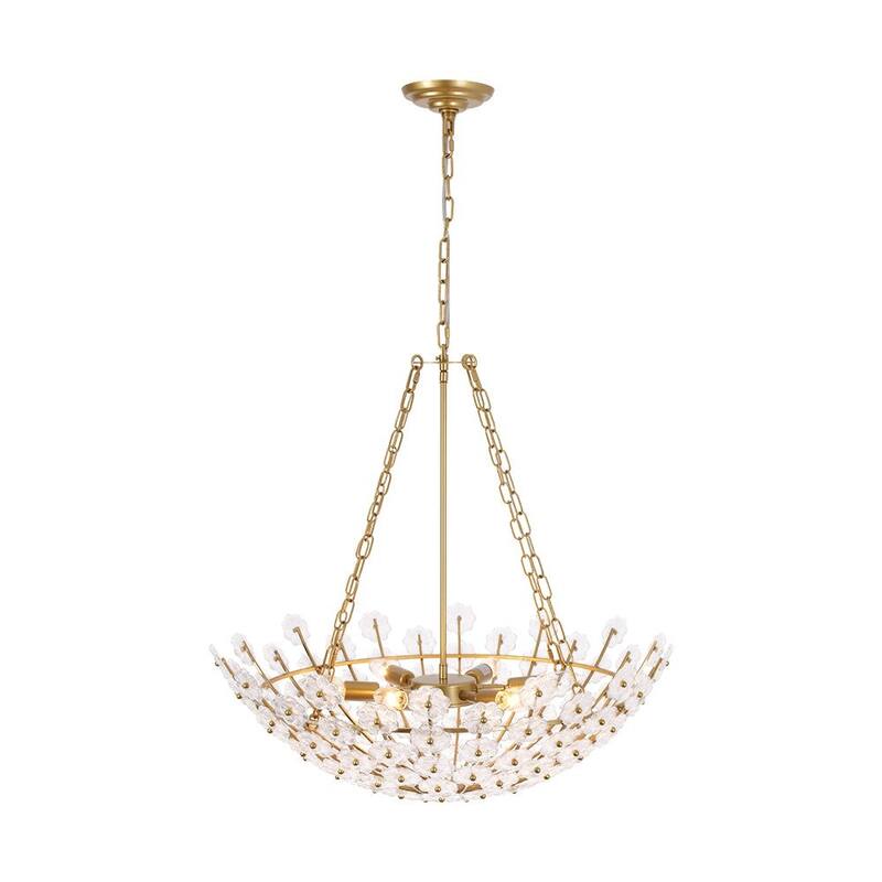 Mid-Century Modern 6-Light Glass Blossom Round Cage Chandelier