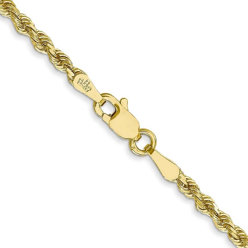 Curata 10k Yellow Gold Solid 7" 8" or 9" 2.5mm Diamond Cut Rope Chain Bracelet for men or women