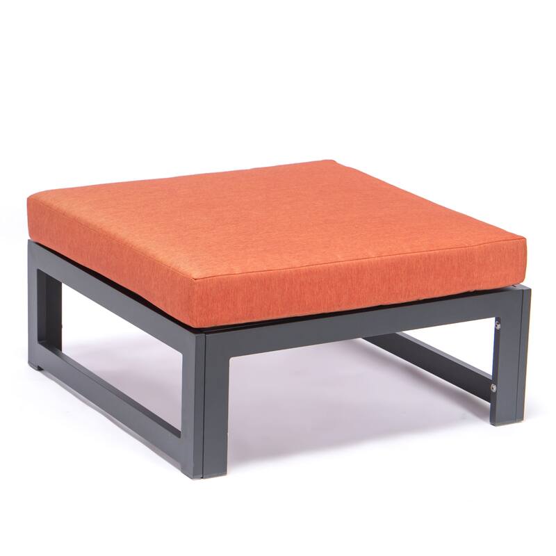 Chelsea Patio Ottoman in Black Aluminum with Cushions Set of 2 by LeisureMod