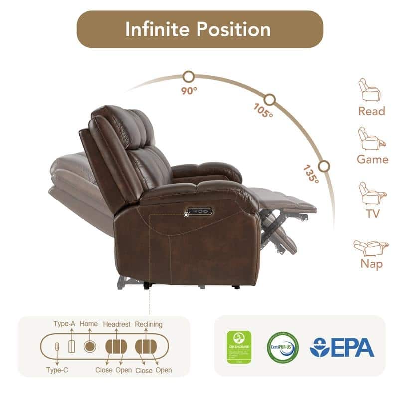 Spruce & Spring Hadlee Genuine leather Reclining Sofa with Multi-Function Console.