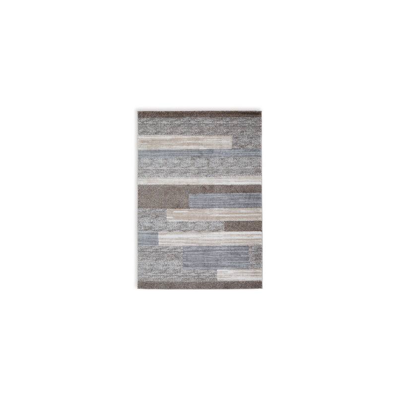 Beny 5 x 7 Medium Area Rug, Abstract Stripe Pattern, Gray, Brown, Cream - 5 x 7