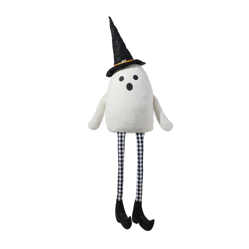 Glitzhome 65.25"H Halloween Oversized Lighted Fabric Ghost Sitter Porch Decor, with Timer