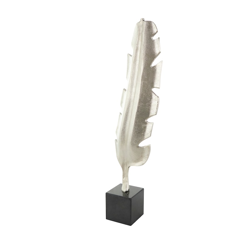 CosmoLiving by Cosmopolitan Gold or Silver Aluminum Metal Feather Bird Sculpture with Black Marble Base
