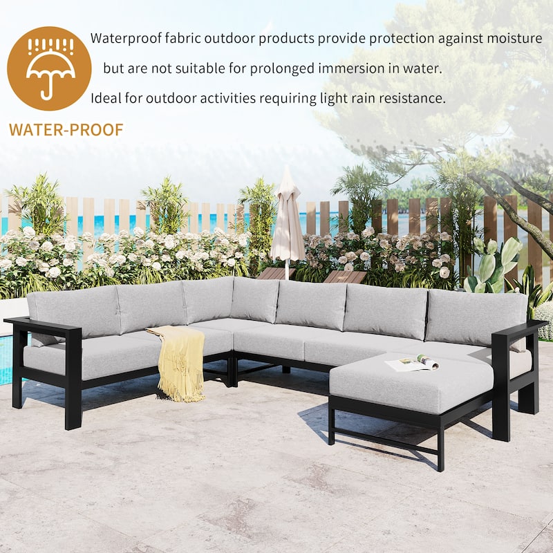 Outdoor 4-Piece Aluminum U-Shaped Sectional Sofa Set with Cushions