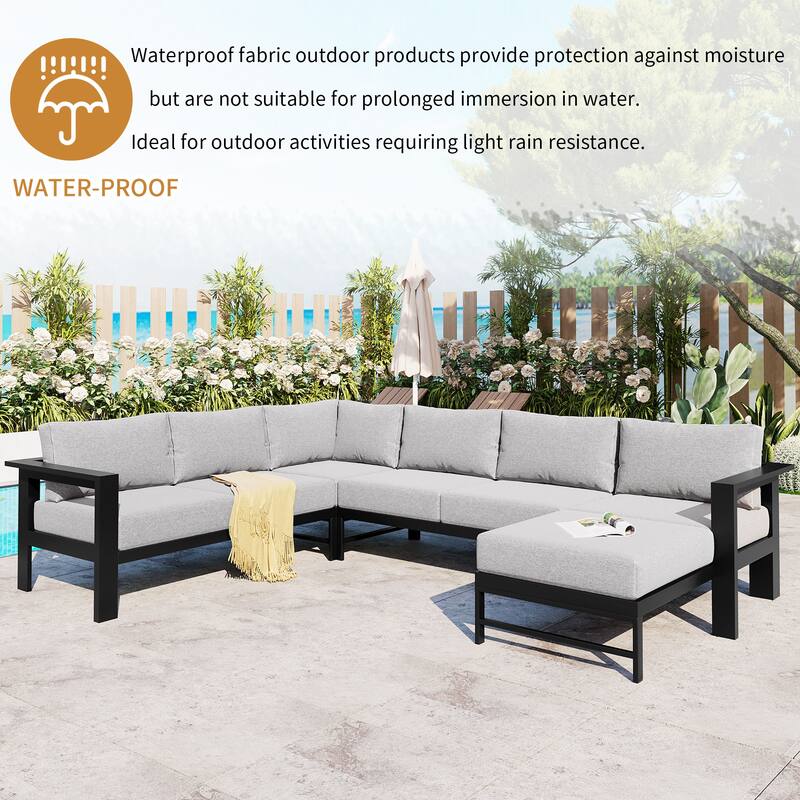 Outdoor Conversation Furniture Set for 6 People, Aluminum U Shaped Patio Sectional Sofa with Removable Cushions
