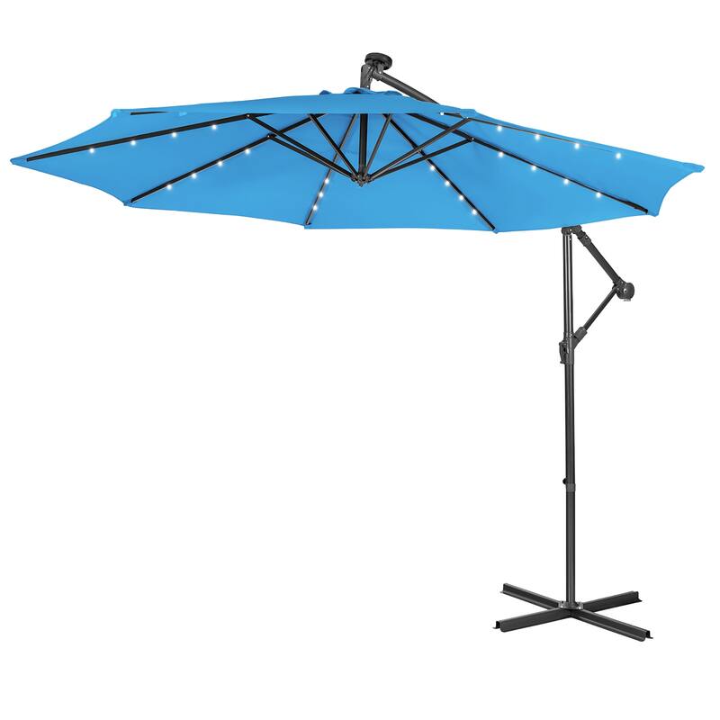 10 FT Patio Umbrella Powered Offset Umbrella with 32 LED Lights - Blue