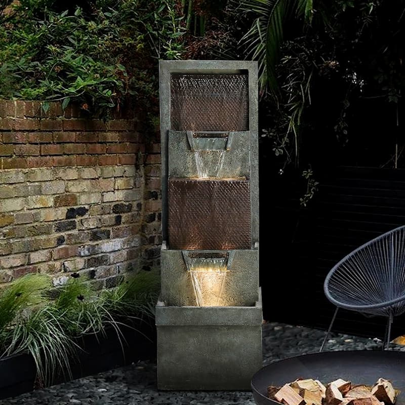 39.3-in High Modern Indoor Outdoor Waterfall Fountain with Lights&Pump